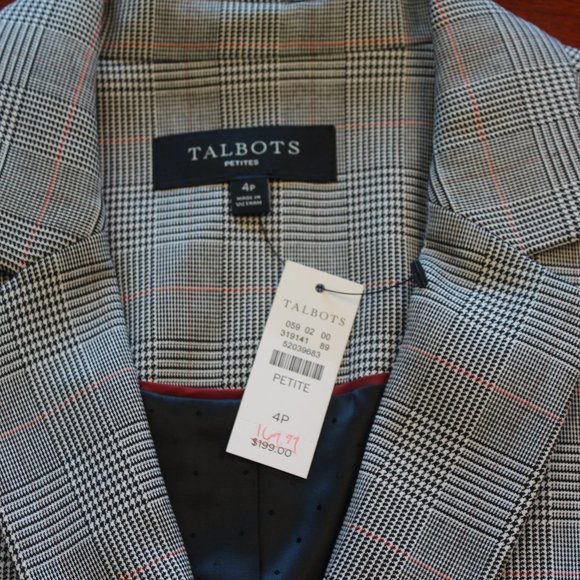 (NWT)Talbots Classic Plaid Blazer, Grey with Red & Black Strips, 4P - Picture 11 of 11